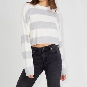 Gray & white sweater.